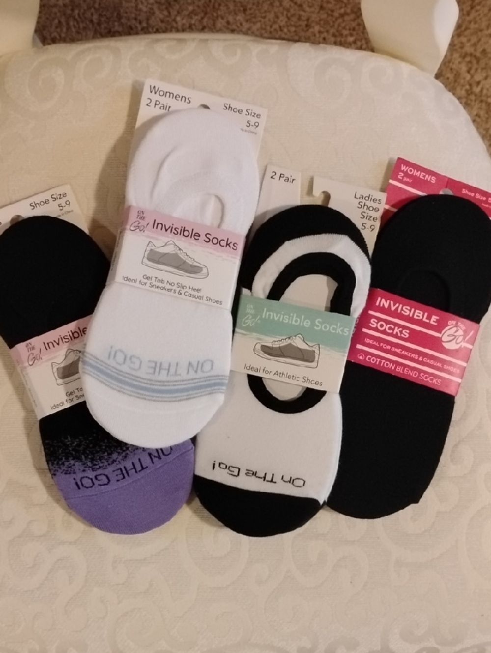 Invisible Low-Cut No-Show Socks - Black, White, Purple - On The Go